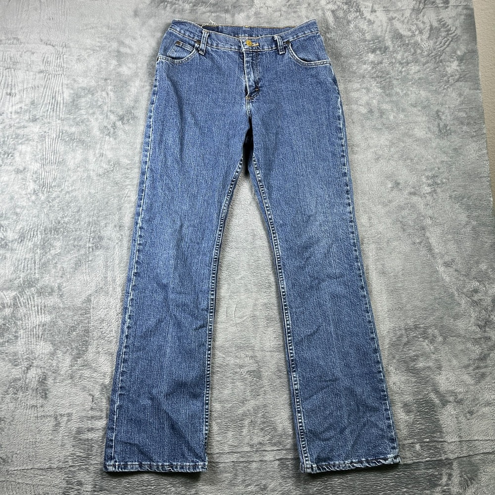 Wrangler Jeans Womens 4x32 Blue Denim Straight Leg Logo Mid Rise Stretch Cotton